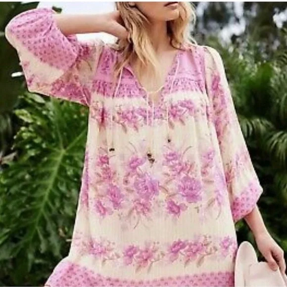 Sz M Spell & The Gypsy Collective Pink and Cream Long Sleeve Dress EUC! - Picture 3 of 5